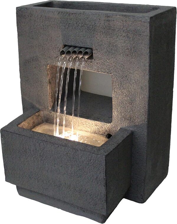 Fontaine de Jardin avec éclairage, plantable, Aspect béton 57 cm Fontaine Fontaine Cascade Blanc Chaud, décoration de Jardin