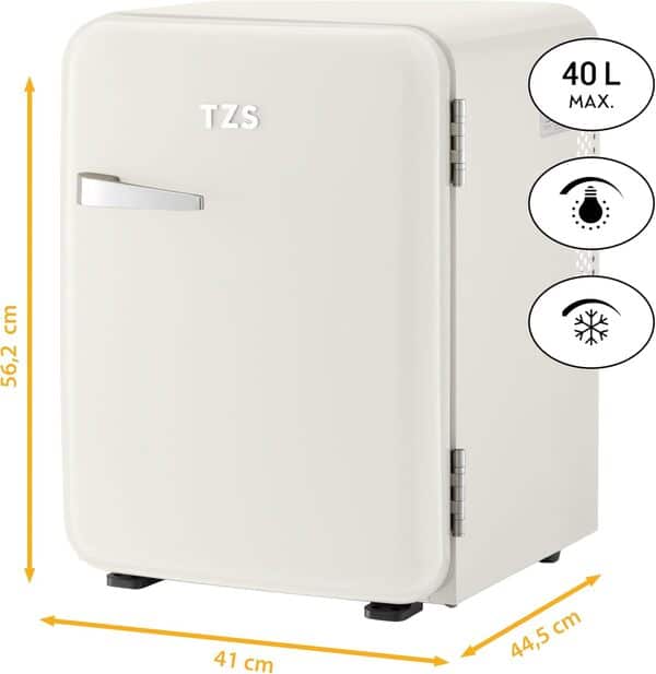 TZS First Austria Mini-réfrigérateur silencieux | Design rétro | Puissance de réfrigération réglable | Poignée de porte | Système de réfrigération thermoélectrique | 40L | crème [Classe énergétique E]