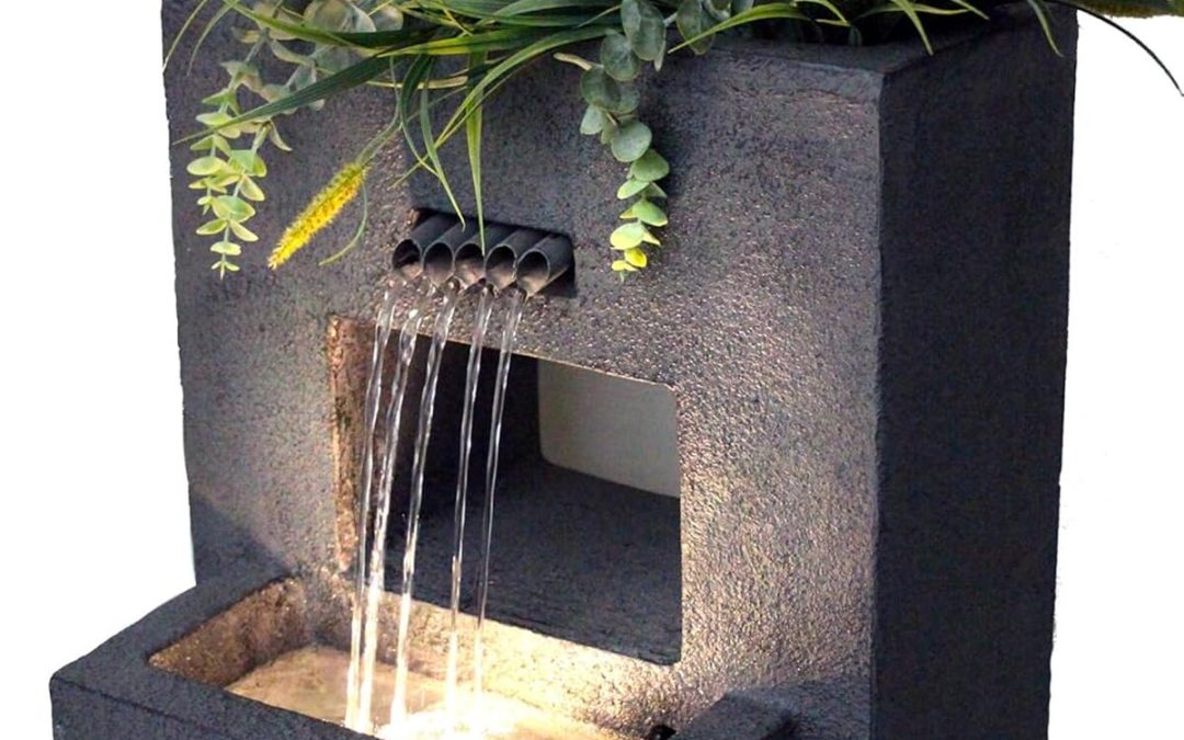 Avis sur la fontaine de jardin avec éclairage aspect béton 57 cm