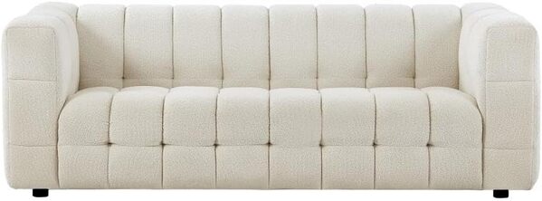 Vente-unique Pascal MORABITO - Canapé 3 Places en Tissu Bouclette Blanc Ivoire LERICI de Pascal Morabito