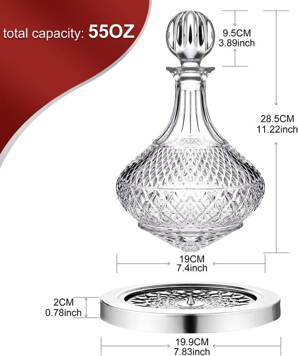 Paysky Top Shelf Décanteur à vin rotatif avec couvercle, décanteur unique en verre de cristal + coffret cadeau de luxe, carafe à décanter pour homme et femme Cadeau pour un jour spécial