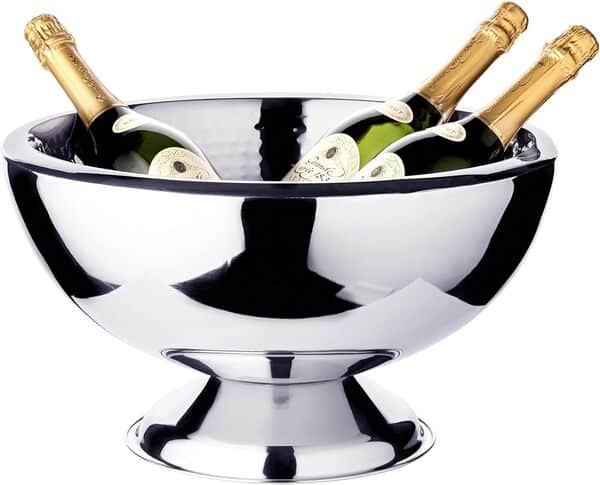 EDZARD Seau à champagne 10,5 l «St Moritz», 43 cm de diamètre, intérieur martelé, double paroi pour une meilleure isolation (refroidisseur de bouteille, refroidisseur à vin)