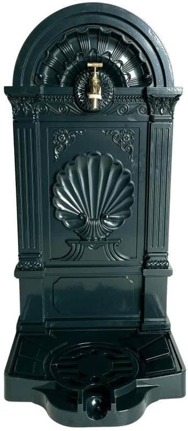 L'Héritier Du Temps Fontaine de Jardin à Poser Source en Fonte d'Aluminium Patinée Vert avec Robinet Fonctionnel en Laiton 35x40x83cm