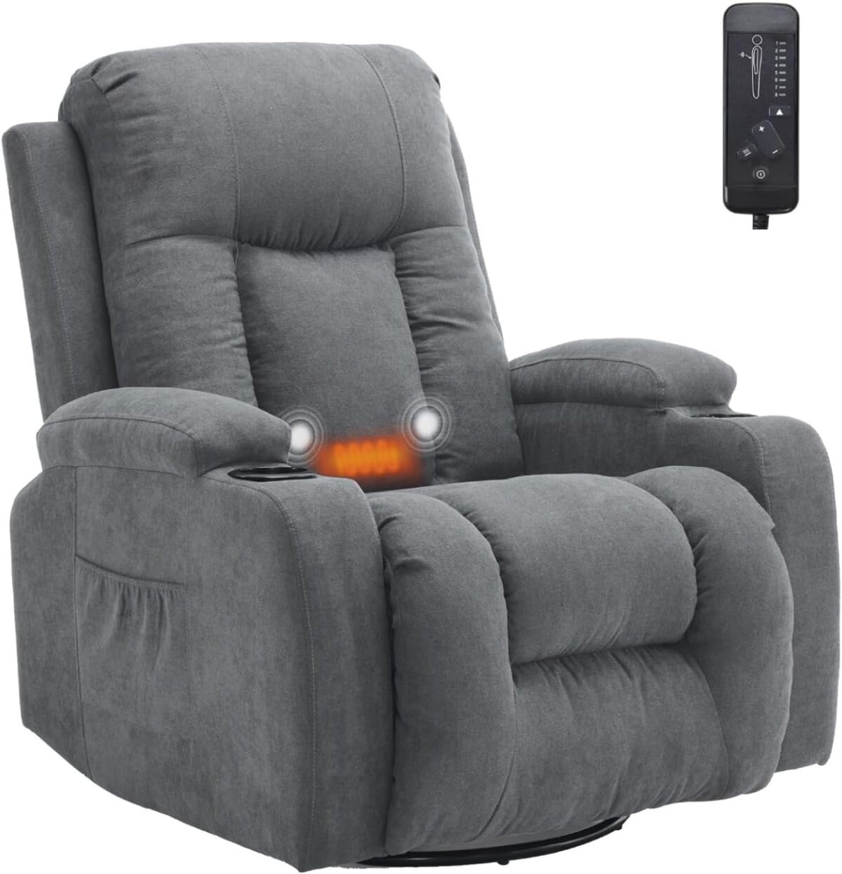 TactFire Fauteuil Électrique Relax, Fauteuil de Relaxation avec Fonction Massage et Chaleur, Inclinaison Réglable et Repose-Pieds (Gris Clair