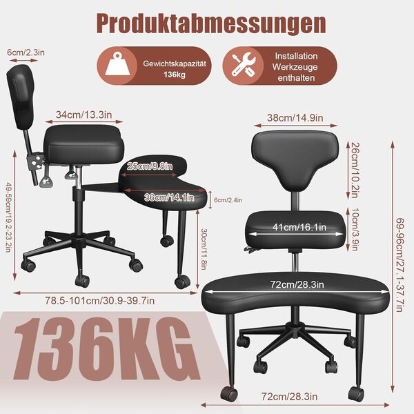 Fanatique De Méditation, Chaise À Pattes Croisées avec Roues, Chaises De Genou avec Soutien Lombaire Et Angle D'inclinaison Réglable, Chaise À Pattes Croisées Ergonomiques pour La Maison Et Le Bureau