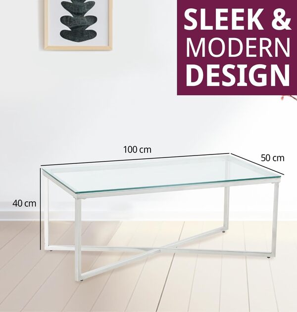 Hallowood Grande table basse rectangulaire avec plateau en verre, design moderne, table d'appoint pour salon et bureau