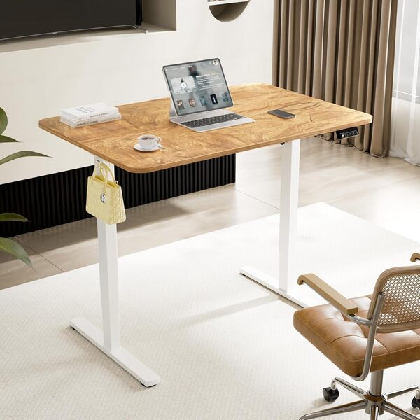 ERGOMAKER Bureau Assis Debout Électrique,Cadre pour Bureau Debout avec Fonction mémoire et Soft-Start/Stop, Télescope Double (Blanche)