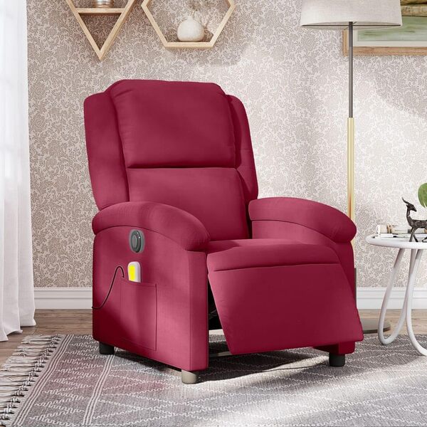 vidaXL Fauteuil Inclinable Massage Électrique, Chaise de Relaxation avec Dossier et Repose-Pied Réglables, Siège de Salon, Moderne, Rouge Bordeaux Velours