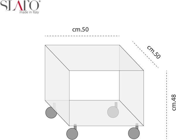 Slato Lady Table basse à deux étages avec roues de salon, salon, table basse avec roues, Port TV, table d'appoint canapé, en cristal acrylique transparent fabriqué en Italie (50 x 50 x 48)