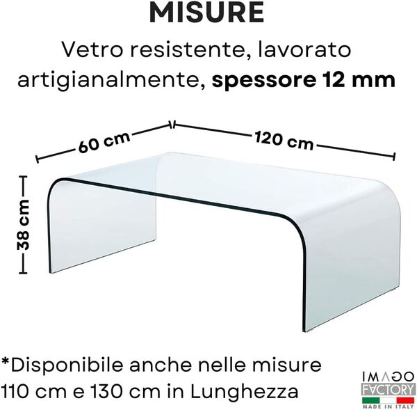IMAGO FACTORY Grace | Table en Verre - Table Basse Transparente, Table de Salon Basse, Meubles de Salon en Verre, Design Moderne, Made in Italy, 120cm x 12mm