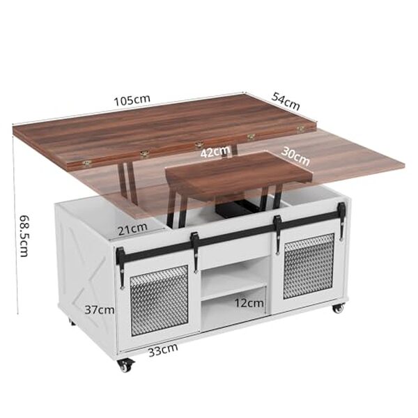 Découvrez la table basse relevable VOWNER : un meuble multifonctionnel et extensible parfait pour optimiser votre espace de vie avec son design moderne et astucieux