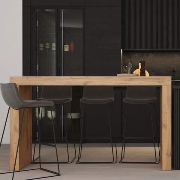 Découvrez notre analyse de la table haute Evolution 180x60 : un mélange parfait de bois rustique et technologie moderne avec chargeur sans fil intégré.