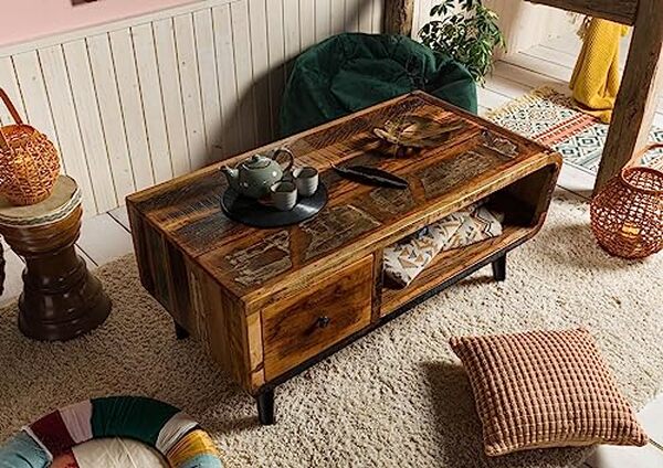 Découvrez notre test complet de la table basse vintage Massivmoebel24.de 120x60cm en bois massif multicolore : qualité, design et authenticité pour votre intérieur.