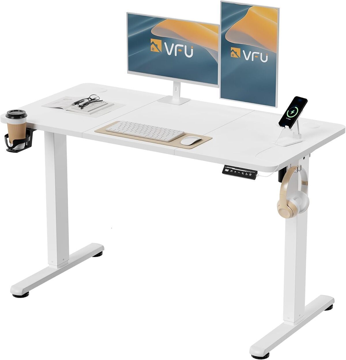 Test du bureau VFU assis-debout électrique 140 x 60 cm Blanc Pro