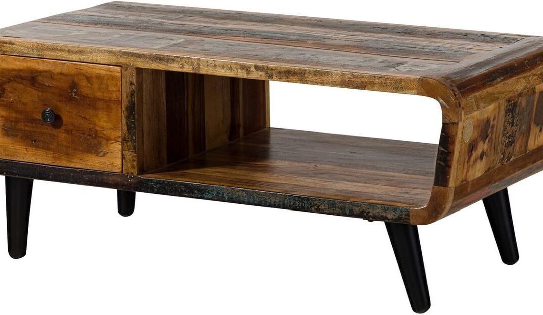 Test : table basse vintage Massivmoebel24.de 120x60cm en bois massif multicolore