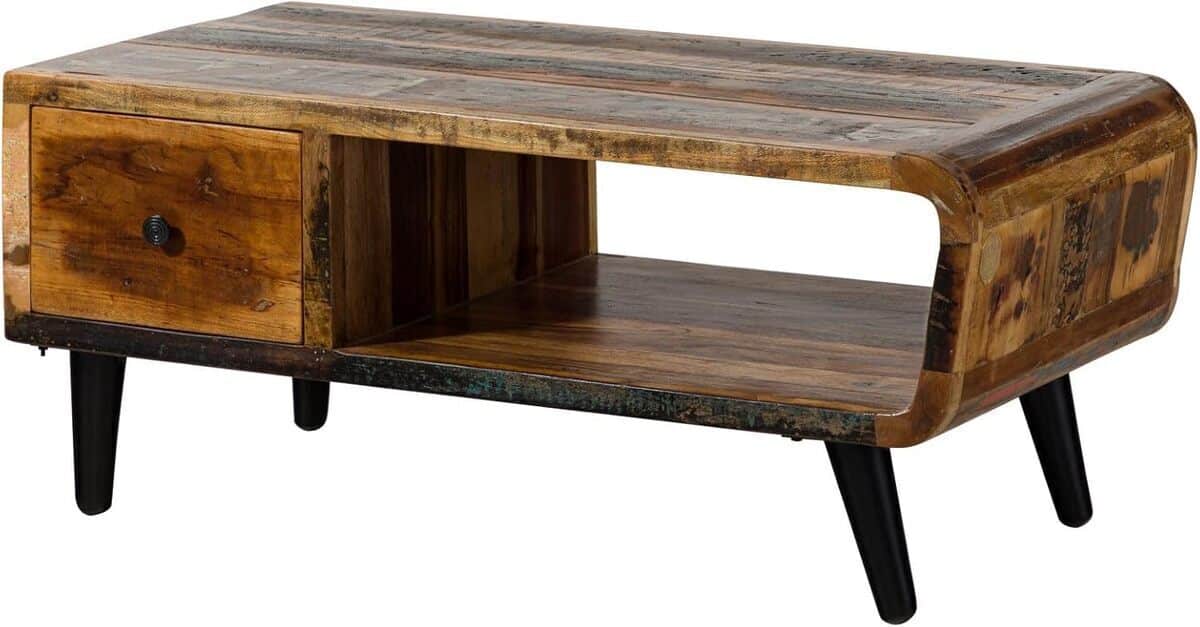 Test : table basse vintage Massivmoebel24.de 120x60cm en bois massif multicolore