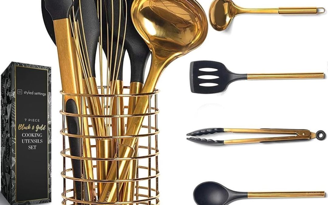 Avis sur l'ensemble d'ustensiles de cuisine noir et doré : élégance et modernité