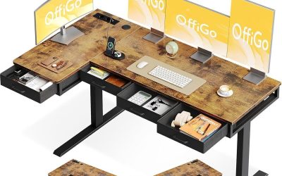 Test OffiGo bureau assis debout 160×80 cm angle brun rustique