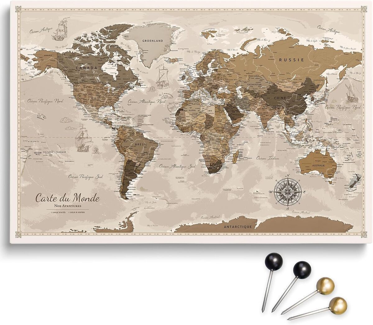 Test de la toile personnalisable carte du monde en liège, design 4 FR (150x100cm)