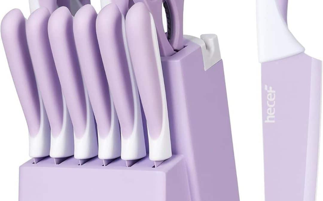 Test : hecef set 14 couteaux antiadhésifs violets avec bloc aiguiseur